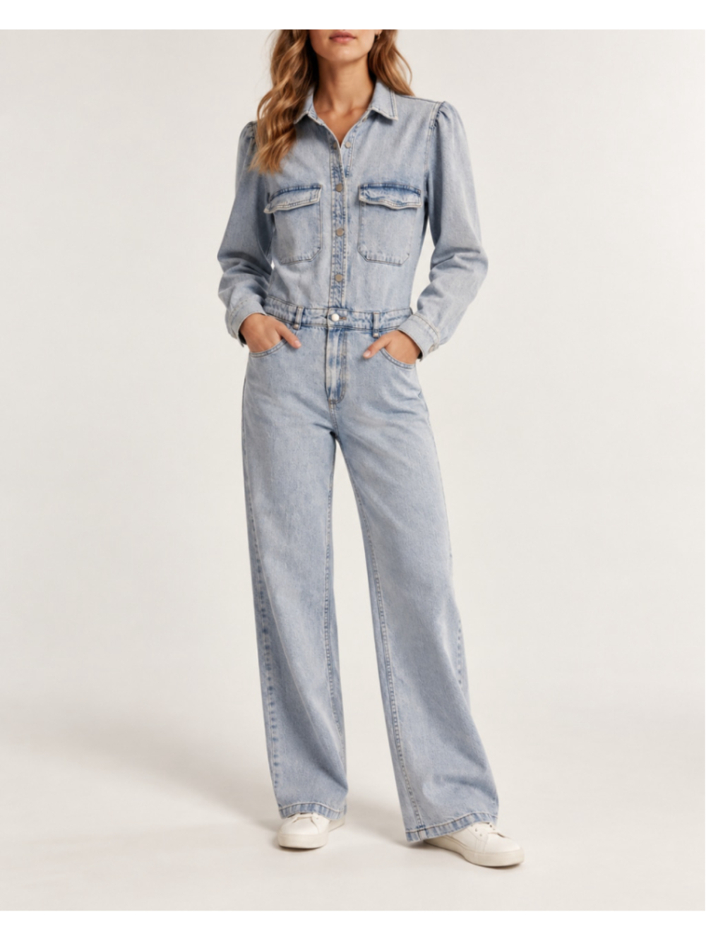 DL1961 Freja Denim Jumpsuit Powder Light Wash Long Sleeve Size S
